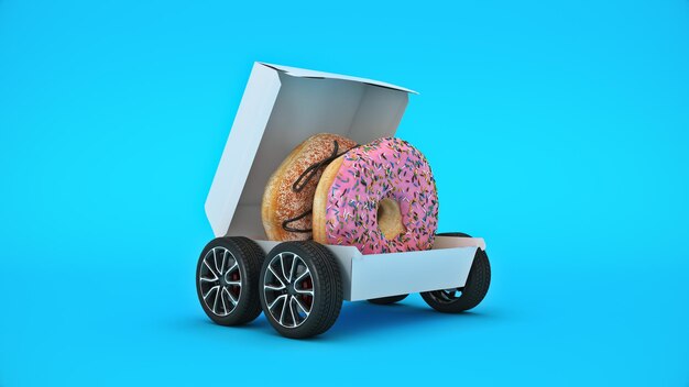 Un carro de juguete con un carrito que dice donas.