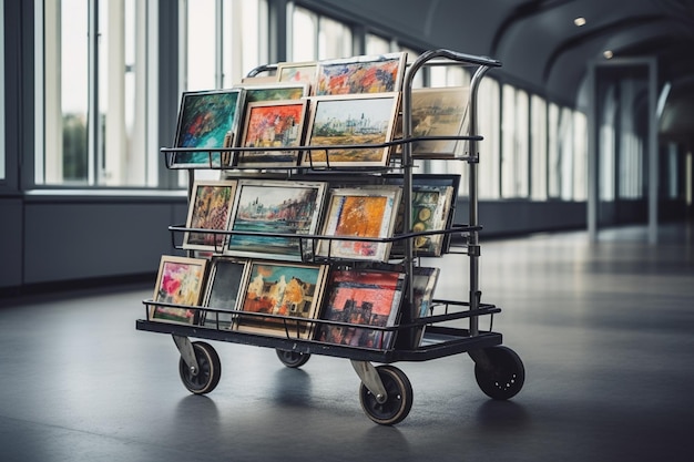 Carro con libros en una habitación vacía renderizado 3d