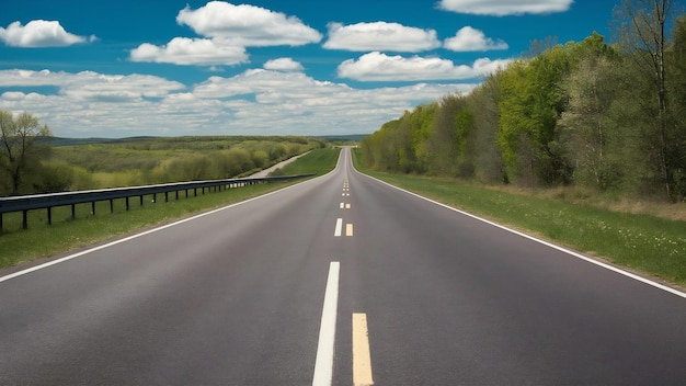 Foto carro livre de asfalto vazio estrada do país rodovia em um dia ensolarado de verão de primavera recuando para o dis
