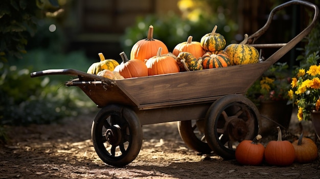 Un carro lleno de calabazas