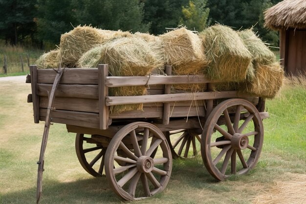 Foto un carro de madera lleno de heno