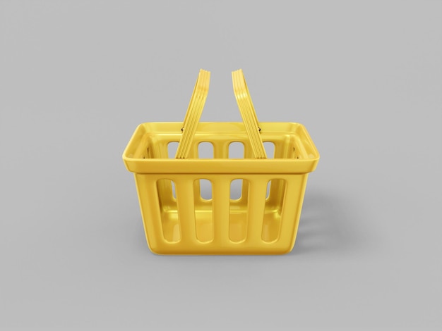 Carro de mano de compras de un color dorado sobre fondo plano gris. Objeto de diseño minimalista. icono de renderizado 3d elemento de interfaz ui ux.