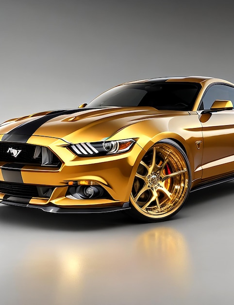 Foto carro mustang gt dourado em luz de fundo