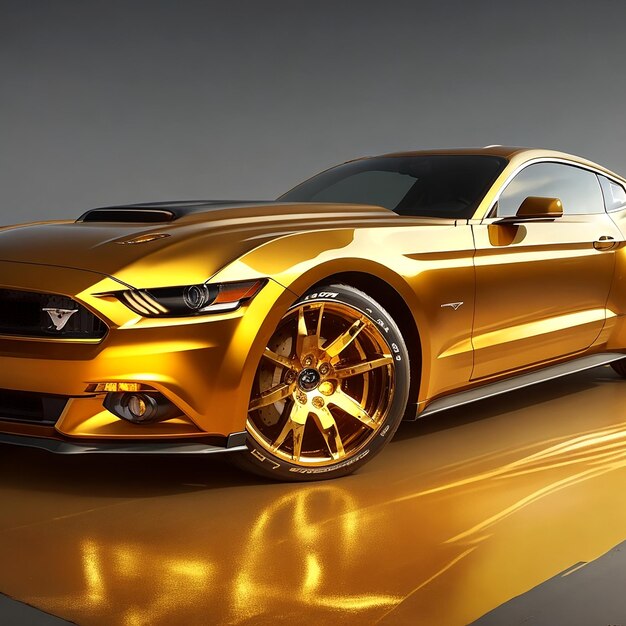 Foto carro mustang gt dourado em luz de fundo