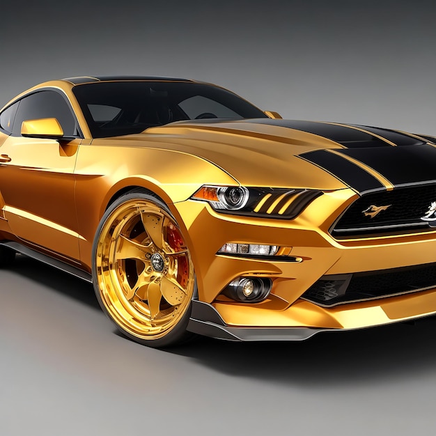 Foto carro mustang gt dourado em luz de fundo