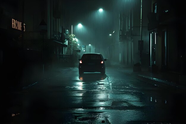 Carro na escura noite chuvosa fundo da rua Ai Gerado