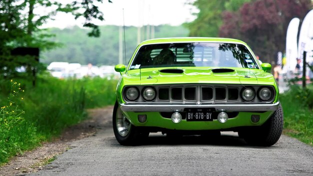 Foto carro na estrada carro verde com visual naturel