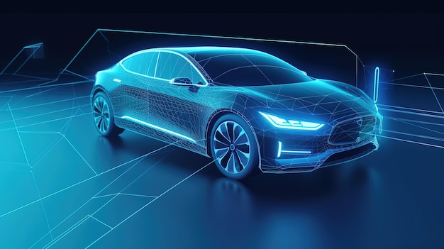 Carro no estilo HUD UI Varredura de serviço futurista e análise automática de dados Automobile Generative AI