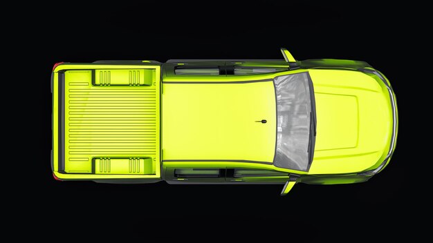 Carro pickup verde em um fundo preto renderização em 3d