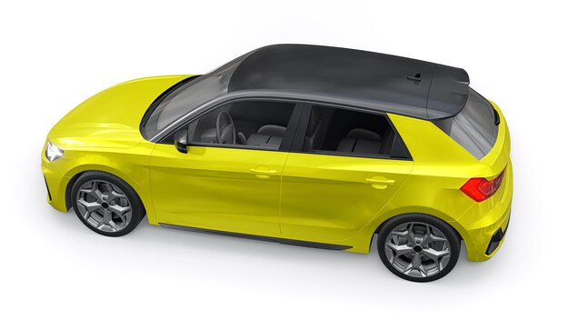 Carro premium urbano compacto em um hatchback amarelo em uma ilustração 3d de fundo branco isolado