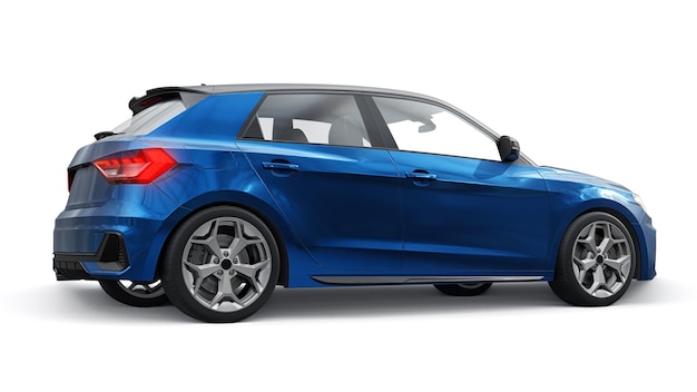 Carro premium urbano compacto em um hatchback azul escuro em uma ilustração 3d de fundo branco isolado