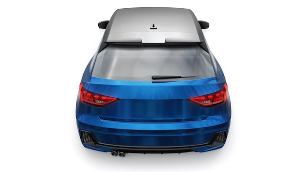 Carro premium urbano compacto em um hatchback azul escuro em uma ilustração 3d de fundo branco isolado