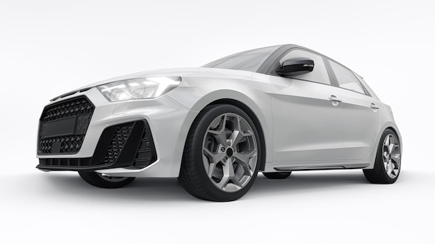 Carro premium urbano compacto em um hatchback branco em uma ilustração 3d de fundo branco isolado