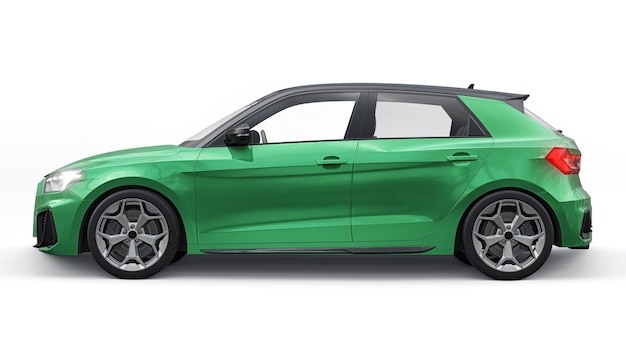 Carro premium urbano compacto em um hatchback verde escuro em uma ilustração 3d de fundo branco isolado