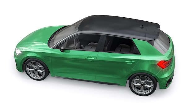 Carro premium urbano compacto em um hatchback verde escuro em uma ilustração 3d de fundo branco isolado