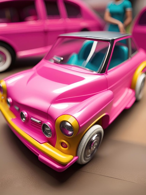 Foto carro rosa bonito carro de boneca de plástico