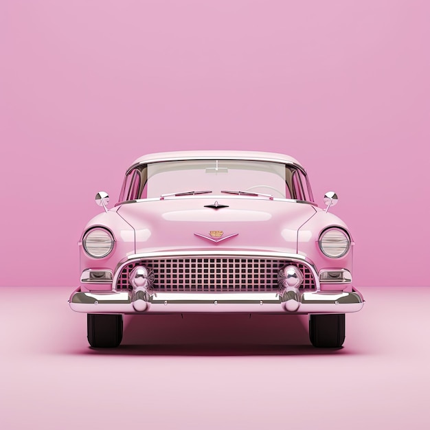 Foto carro rosa clássico com fundo rosa