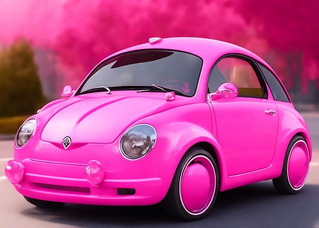 Foto carro rosa e fundo rosa generativo ai