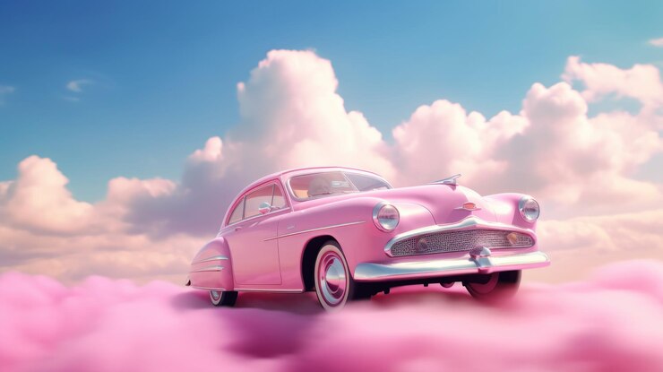 Foto carro rosa em nuvens rosas hd 8k fundo de papel de parede imagem fotográfica de estoque