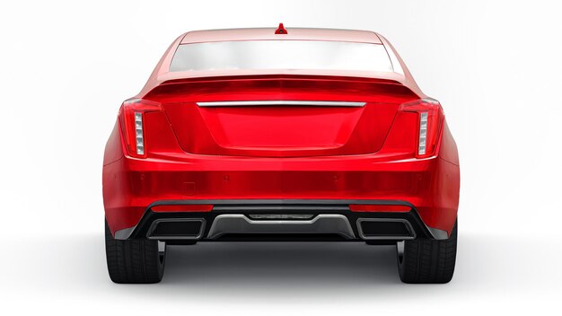 Carro sedan de negócios premium vermelho em uma configuração esportiva em uma renderização 3d de fundo branco