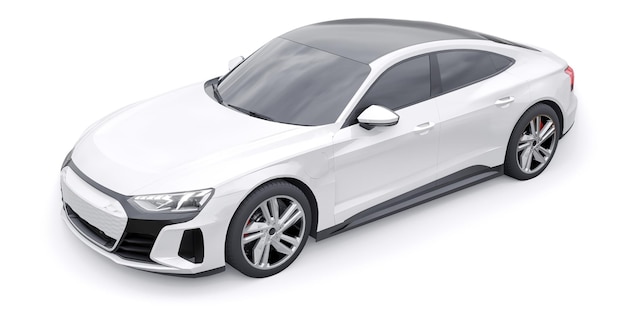 Carro sedan esportivo elétrico premium isolado em renderização 3d de fundo branco