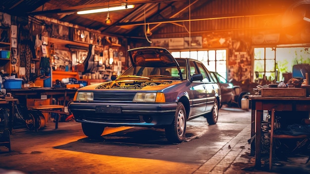 Carro sendo preparado para uma grande foto de serviço realista