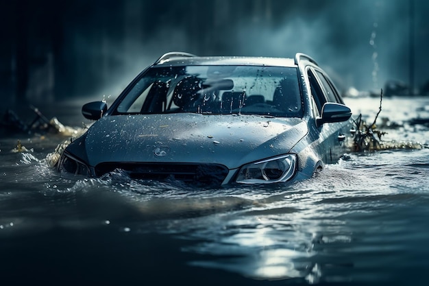 Carro submerso em enchente Seguro de carro Generative Ai