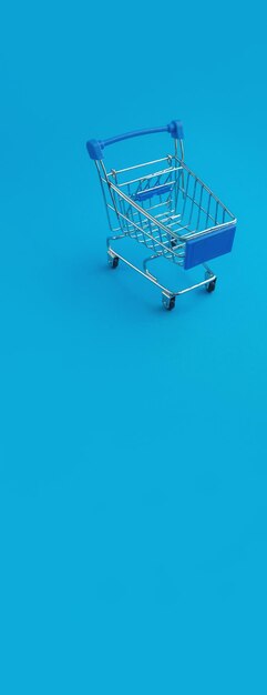 Carro de supermercado sobre fondo azul panorama