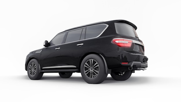Carro SUV da família Premium preto isolado na renderização 3d de fundo branco