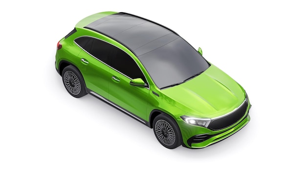 Carro SUV elétrico inovador da família verde em uma renderização 3d de fundo branco