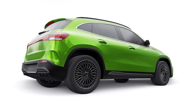 Carro SUV elétrico inovador da família verde em uma renderização 3d de fundo branco