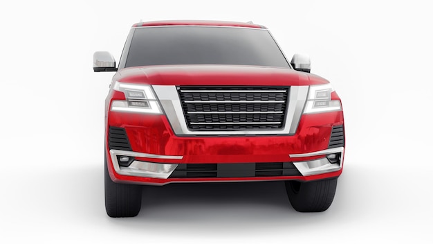 Carro SUV família premium vermelho isolado em renderização 3d de fundo branco