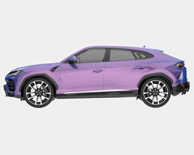 Carro SUV realista isolado na ilustração de renderização 3d de fundo