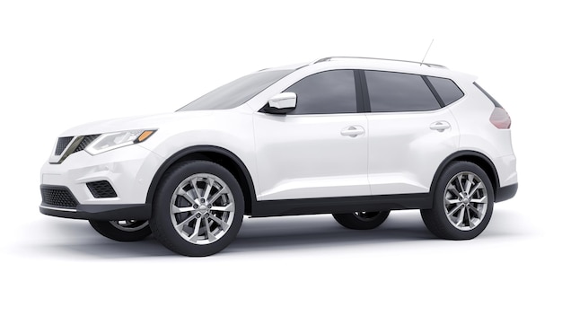 Carro SUV urbano da família de médio porte branco na ilustração 3D de fundo branco