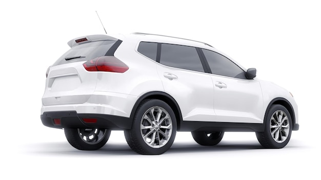 Carro SUV urbano da família de médio porte branco na ilustração 3D de fundo branco