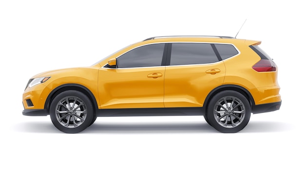 Carro SUV urbano da família de tamanho médio amarelo na ilustração 3D de fundo branco