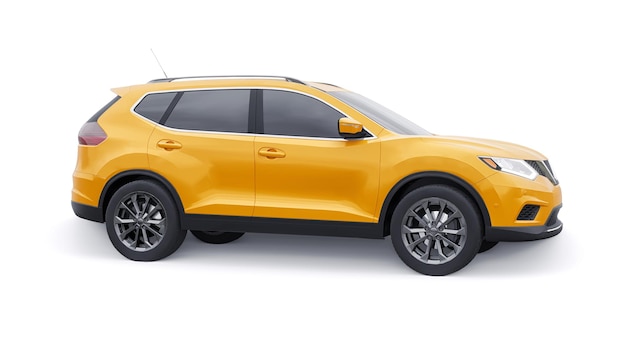 Carro SUV urbano da família de tamanho médio amarelo na ilustração 3D de fundo branco