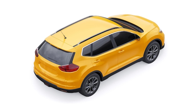 Carro SUV urbano da família de tamanho médio amarelo na ilustração 3D de fundo branco