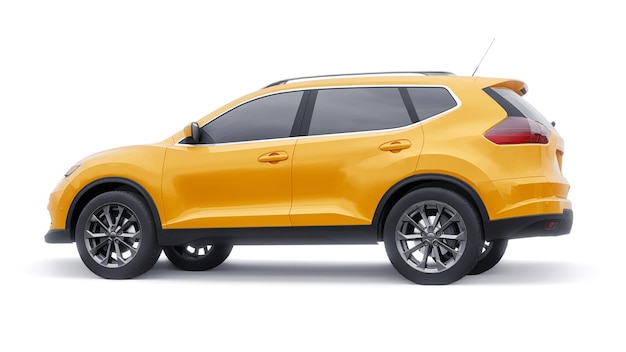 Carro SUV urbano da família de tamanho médio amarelo na ilustração 3D de fundo branco