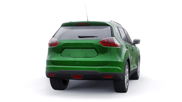 Carro SUV urbano da família de tamanho médio verde na ilustração 3D de fundo branco