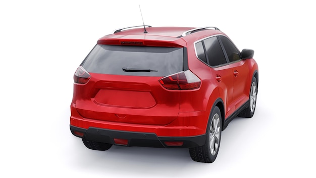 Carro SUV urbano da família de tamanho médio vermelho na ilustração 3D de fundo branco