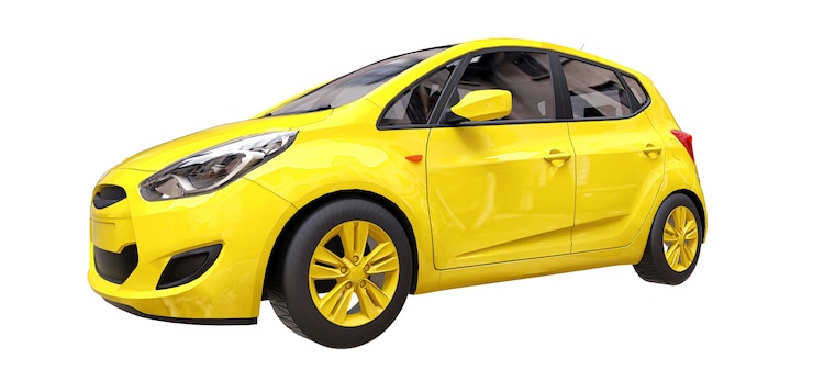 Foto carro urbano amarelo com superfície em branco para seu design criativo