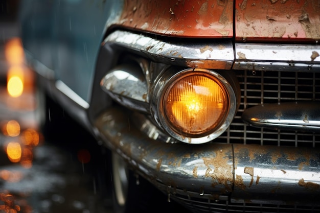 Carro velho agressivo closeup corrida lâmpada automotiva gerar Ai