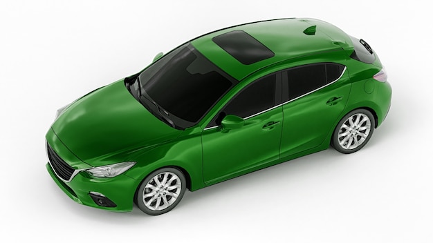 Foto carro verde da cidade com superfície em branco para seu design criativo. ilustração 3d.