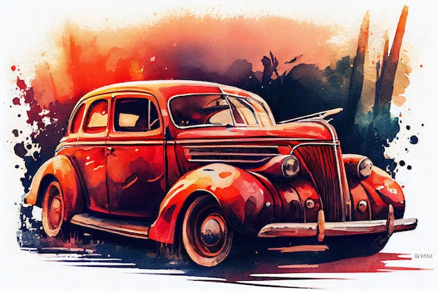 carro vermelho aquarela