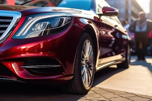 carro vermelho de luxo moderno em close-up Ilustração de IA generativa