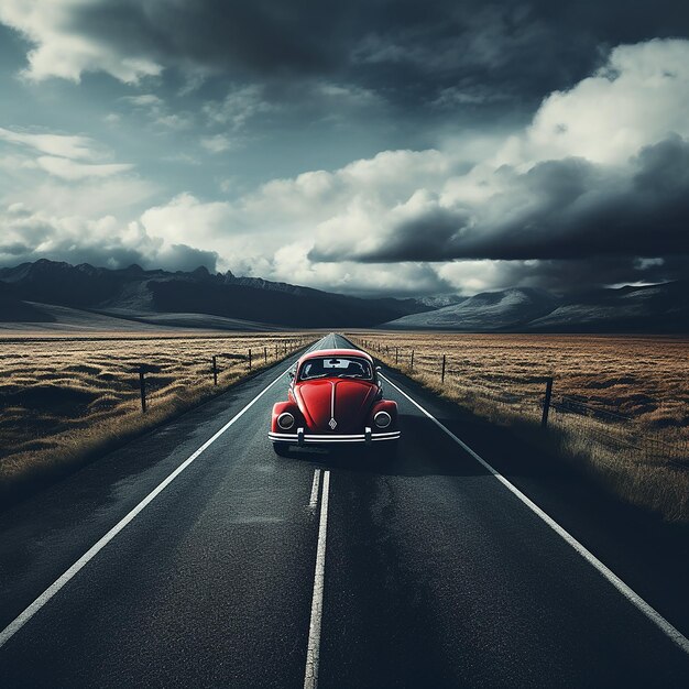 Carro vermelho na estrada papel de parede de ai