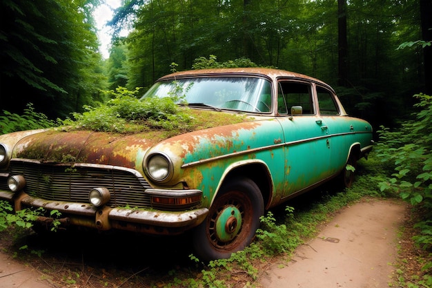 Carros abandonados Relíquias esquecidas Capturando a beleza de carros abandonados IA generativa