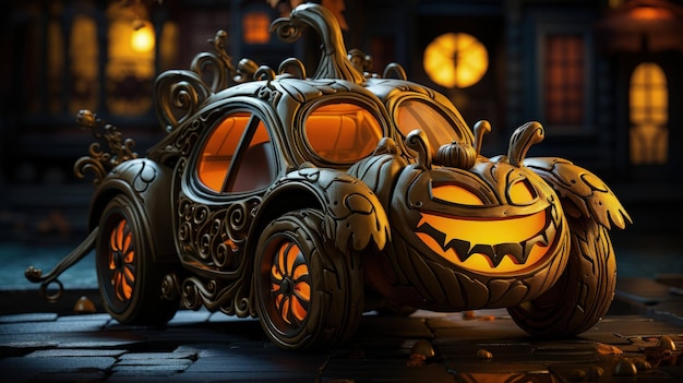 Foto carros de abóbora uma aventura extravagante de passeio de halloween