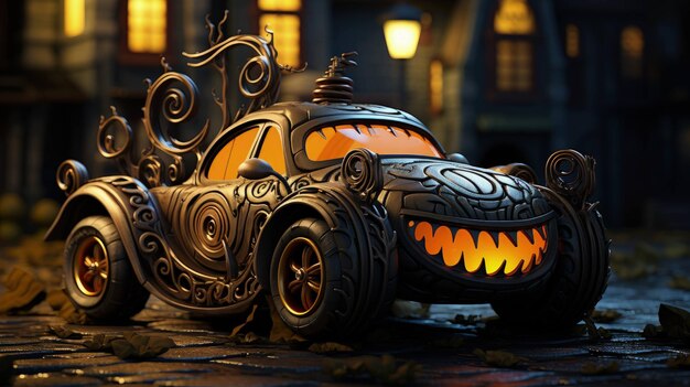 Foto carros de abóbora uma aventura extravagante de passeio de halloween